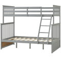 Gray Wooden Twin Over Full Bunk Bed with Ladder and Safety Guard Rails