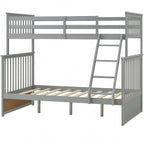 Gray Wooden Twin Over Full Bunk Bed with Ladder and Safety Guard Rails