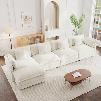 Modular Sectional Sofa for Living Room,U Shaped Couch 4 Seater Convertible Sectional Couch with 1 Ottoman ,White Chenille