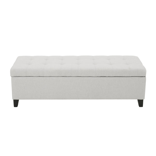 Upholstered Storage Ottoman Bench, Entryway Bench, End of Bed Bench, Ottoman Foot Rest for Bedroom, Light Grey, 300lbs