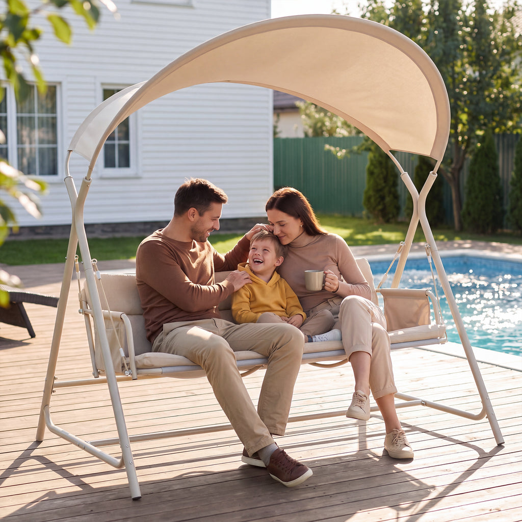 3-Person Outdoor Patio Swing Chair, Heavy-Duty Metal Frame Garden Porch Swing with Cushion