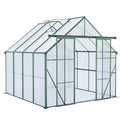Outdoor Walk-in Greenhouse 8x8 FT Double Door with Polycarbonate Panels, Aluminum Frame, Green