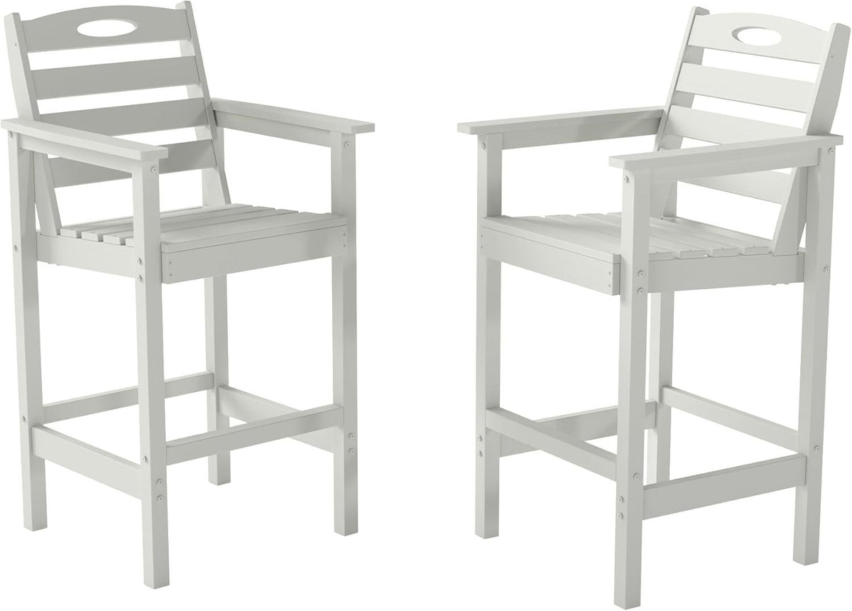 Barstools, Tall Adirondack Chairs Set of 2, Bar Height Outdoor Chairs-HDPE, Oversize, All-Weather, White