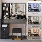 41' Large Size Left Drawer Desktop Vanity Table+Cushioned Stool Dresser Set, 2 AC+2 USB Power Station, Hair Dryer Stand, Extra Large Touch Control LED Mirror, 3-color Switch, EPA, GCC, UL Certificate - Eloy Royal