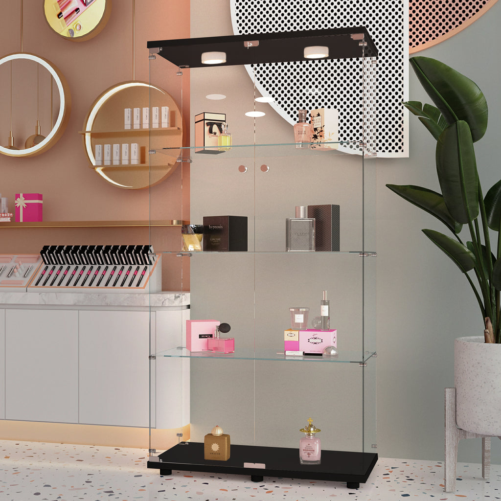Tempered glass display cabinet,wine cabinet,storage cabinet,file cabinet,with a variety of colors of pat lights,door locks,adjustable floor feet suitable for uneven ground,can be placed anywhere,black