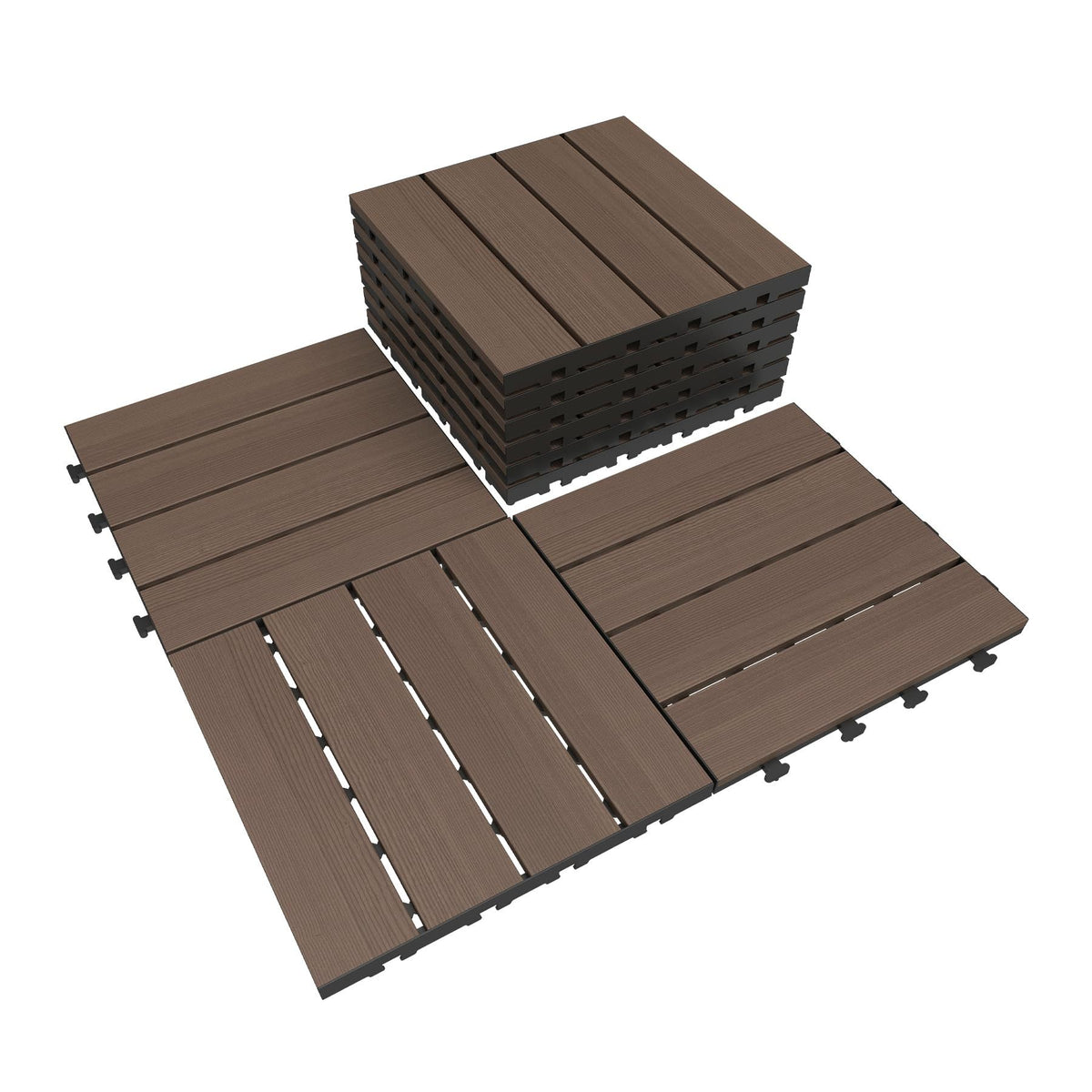 44 Pcs Interlocking Deck Tiles, 12' x 12' HDPE Outdoor Flooring, Patio Flooring Outdoor Waterproof, Deck Tiles Outdoor Waterproof for Deck Garden Poolside, All Weather Use -Dark Brow