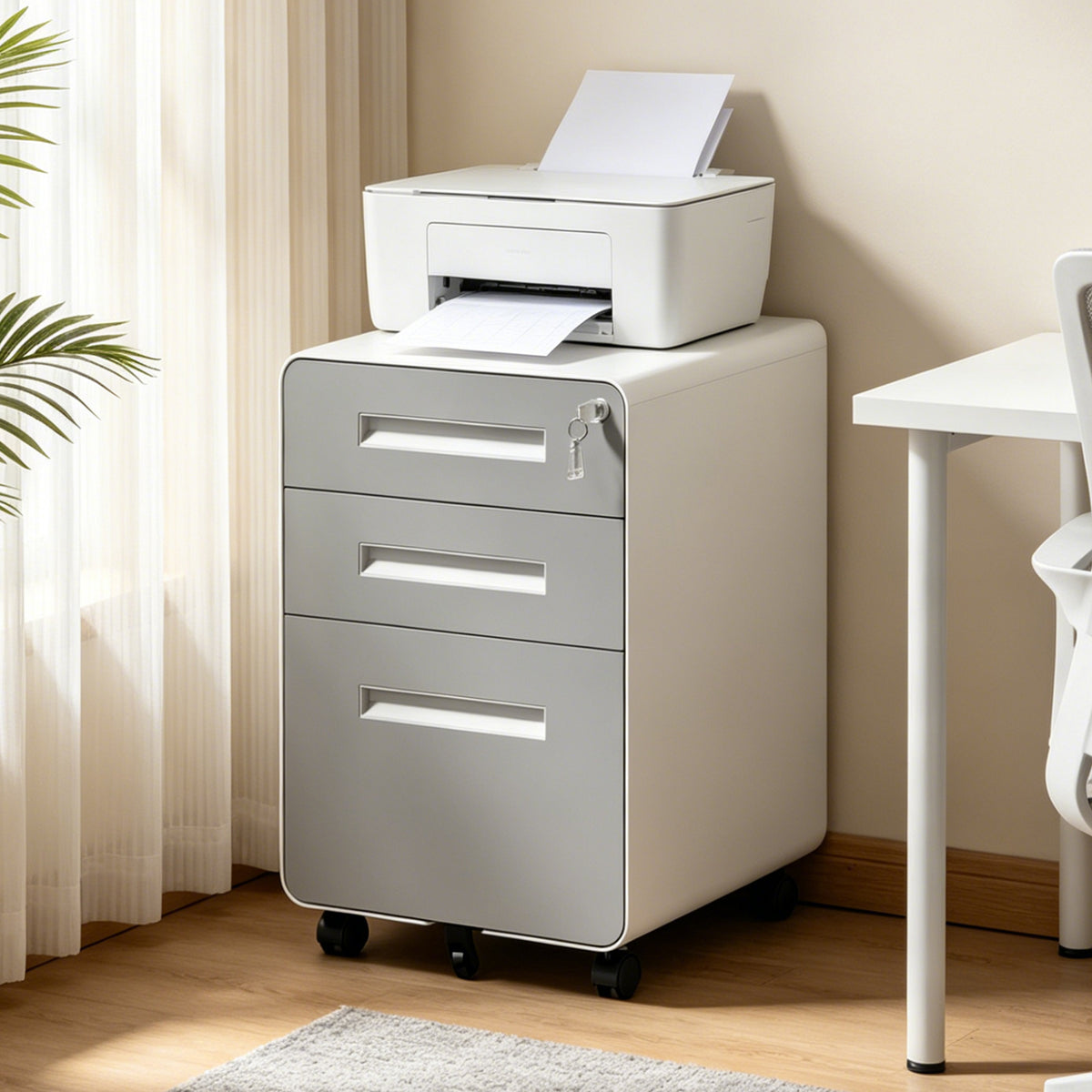 3 Drawer Metal Mobile File Cabinet with Lock, All-Steel Metal Storage Cabinet on 360° Wheels, Fully Assembled, Holds A4/Letter/Legal Files, Gray Steel Office Storage Cabinet for Home Office