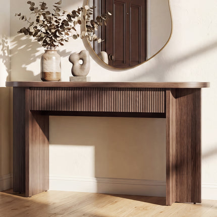 OMCHOM 55 Inch Console Table with 2 Drawers, Fluted Entryway Tables with Storage, Heavy Duty Sofa Table Behind The Couch, Mid Century Hallway Tables for Entryway, Hallway, Living Room