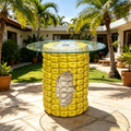 17.32' High Novelty Corn Cob Side Table, 19.69' Wide Resin Vegetable-Shaped End Table with Glass Top, Multi-Functional Accent Furniture for Home & Garden Decoration