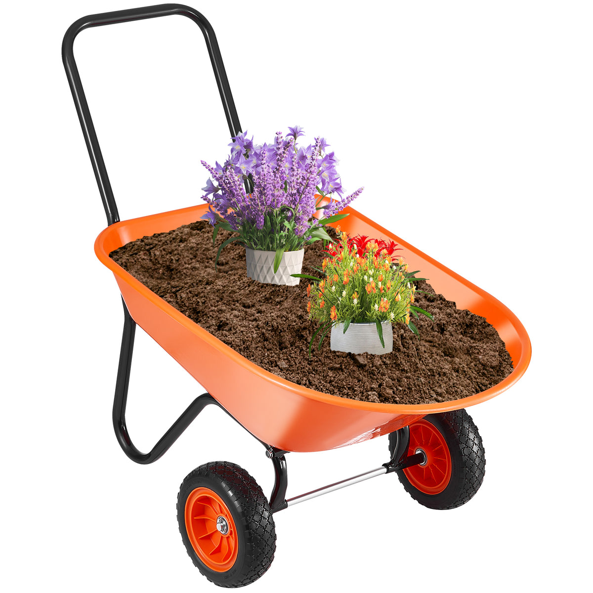 Wheelbarrow Cart, 5 Cu. Ft. Load & 397 lbs Capacity, 2 Wheels Garden Dump Cart, Garden Wagon with Handle & 10' Wide Track Wheels, Easy Loading Utility Yard Cart & Wagons for Outdoor Lawn Yard