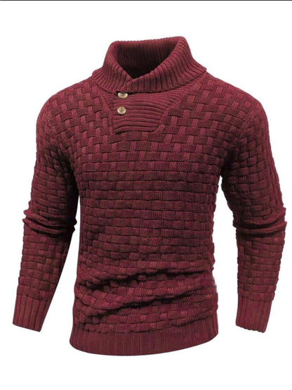 Men's Slim Turtleneck Sweater With Button Design Fashion Casual Solid Color Pullover Top Clothing