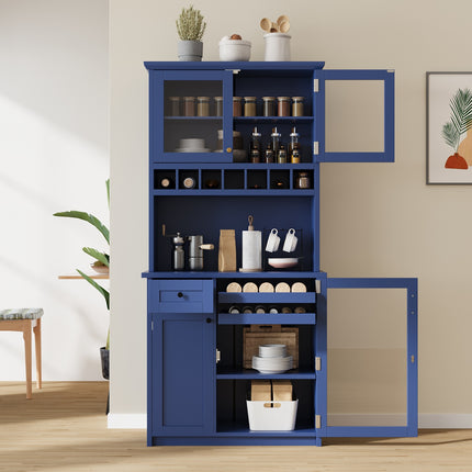 TOPMAX Farmhouse 35.4x17.7x74. Freestanding Buffet with Hutch with Tall Kitchen Pantry Storage