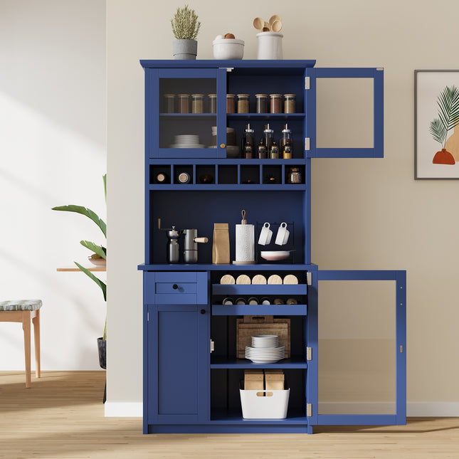 TOPMAX Farmhouse 35.4x17.7x74. Freestanding Buffet with Hutch with Tall Kitchen Pantry Storage