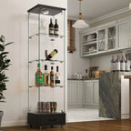 Modern Glass Display Cabinet with Drawer , Quick-assembly Antique Cabinet with LED lights, Tempered Glass Bookshelf, 1-Door Storage Case with 4 Shelves for Living Room and Bedroom, black - Eloy Royal