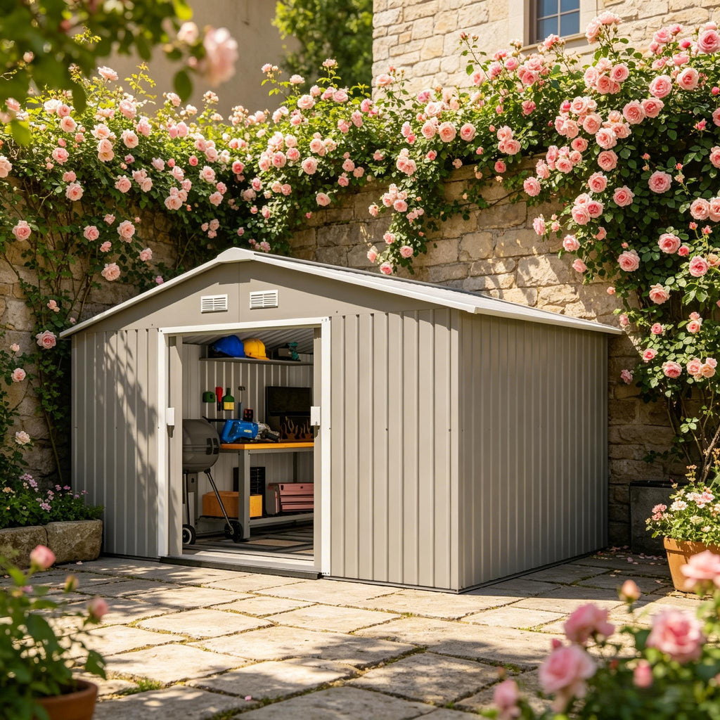 Durable Outdoor Storage Shed with Four Strategically Placed Vents,Backyard Tools Storage Shed,Garden Metal Shed