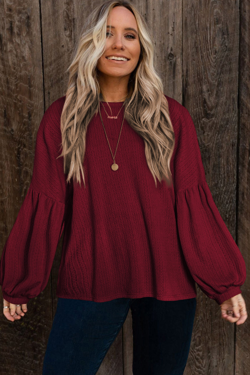 Ruby Plus Size Balloon Sleeve Textured Knit Top - Eloy Royal