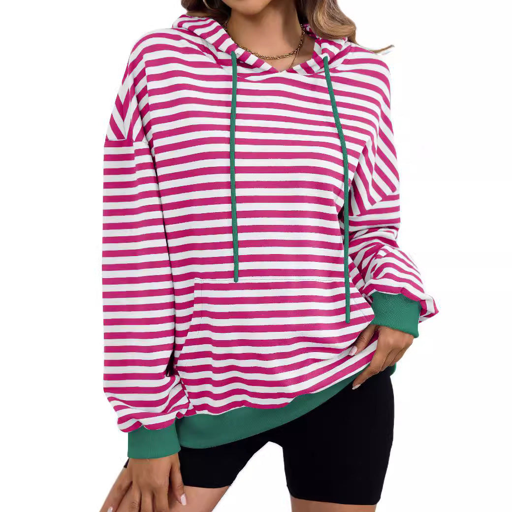 Women's Loose Casual Striped Hoodie