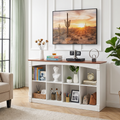 8-Cube Storage Organizer, Two-Tone Wood 2-Tier Cube Bookcase with Decorative Moldings, Horizontal Open Cubby Display Shelf Unit, Low Bookshelf Console Table for Living Room, Bedroom, Office
