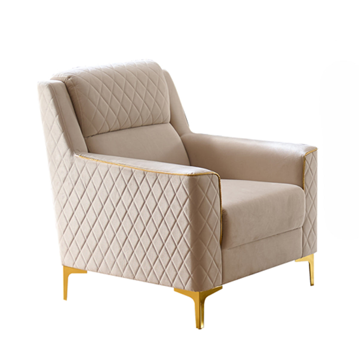 Lisa Modern Accent Chair in Ivory with Wood Frame, Pocket Coil Cushioning and Stainless Steel Legs