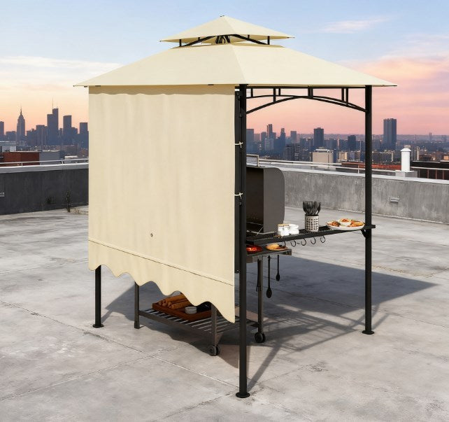 Convenient Barbecue Gazebo Shelter,Outdoor Grill Gazebo,with Side Awning,Side Shelves and Hooks