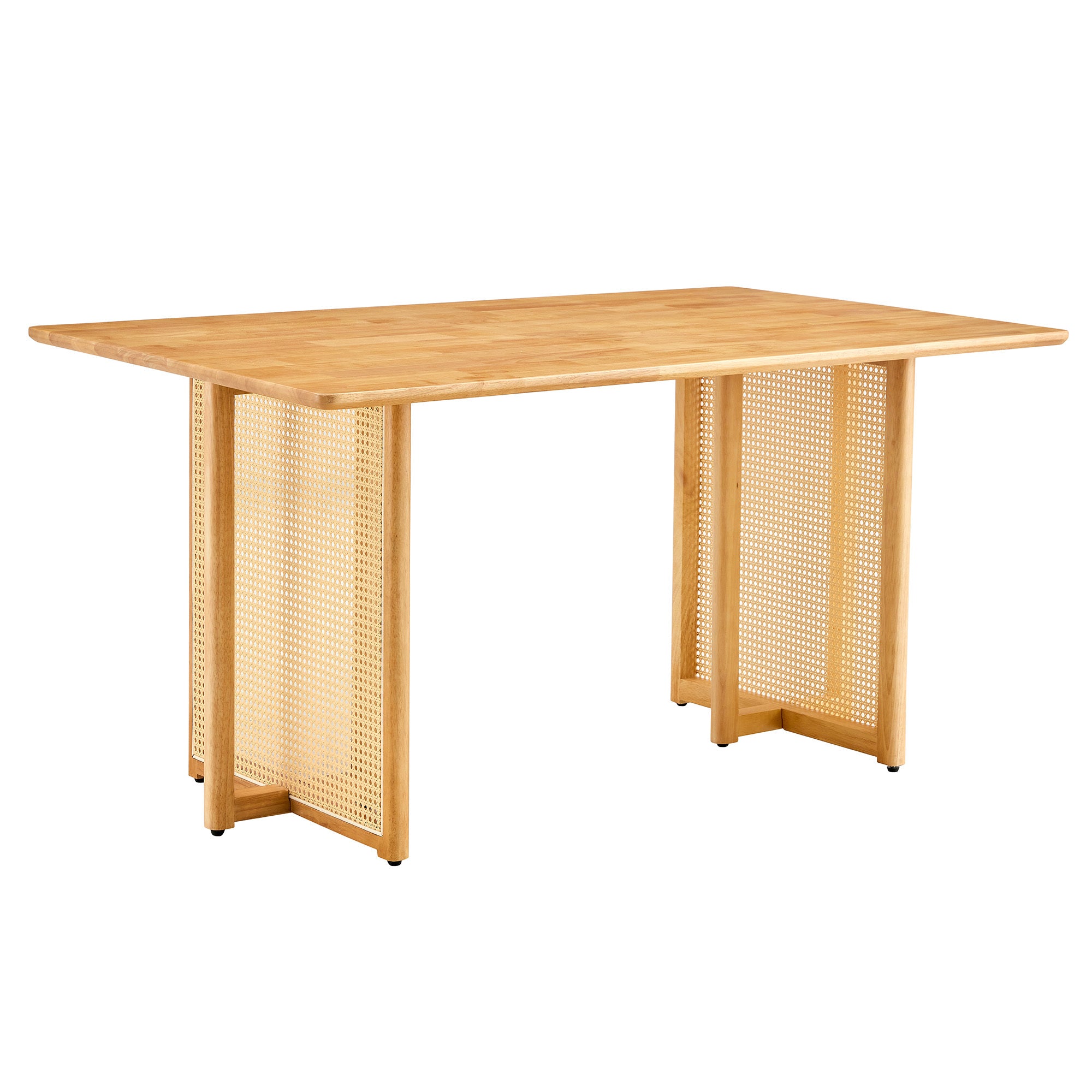 Natural Style Solid Wood Dining Table with Imitation Rattan Texture for Dining Room, Living Room, Office