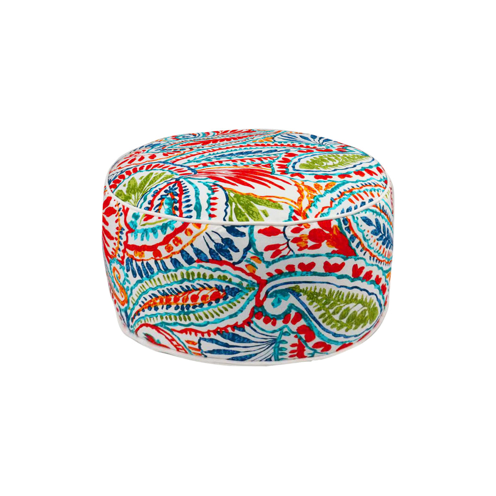 Outdoor Inflatable Ottoman 21'x21'x9', Fade-Resistant Patio Footrest Stool with Carry Handle, Portable Pouf for Patio, Garden, Camping and Indoor Use-paisley multi