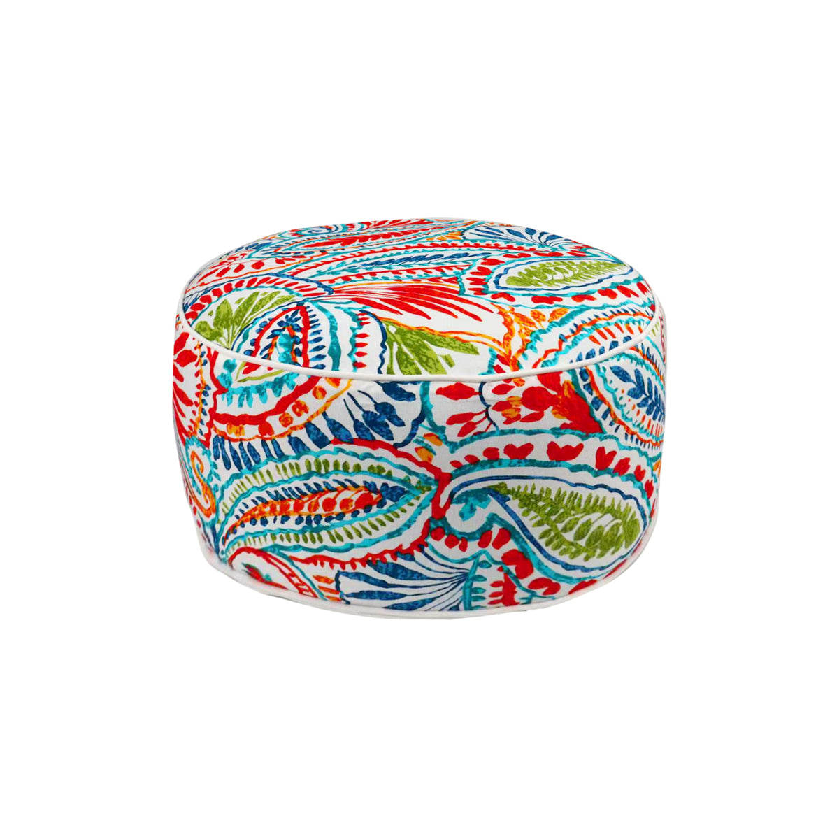 Outdoor Inflatable Ottoman 21'x21'x9', Fade-Resistant Patio Footrest Stool with Carry Handle, Portable Pouf for Patio, Garden, Camping and Indoor Use-paisley multi