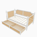 Traditional Style Rattan Twin Size Daybed with 2 Drawers, Antique White, Solid Pine Wood & MDF