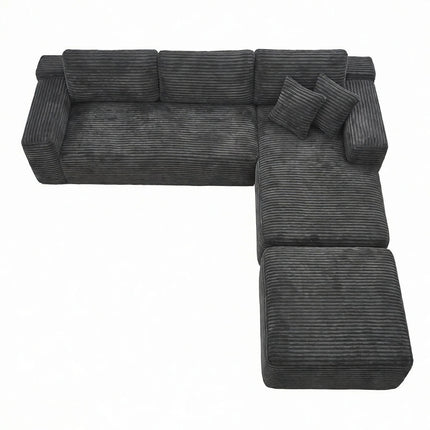 106.5' L-Shaped Corduroy Upholstered 3-Seat Lounge Sofa with Ottoman, Right Hand Facing