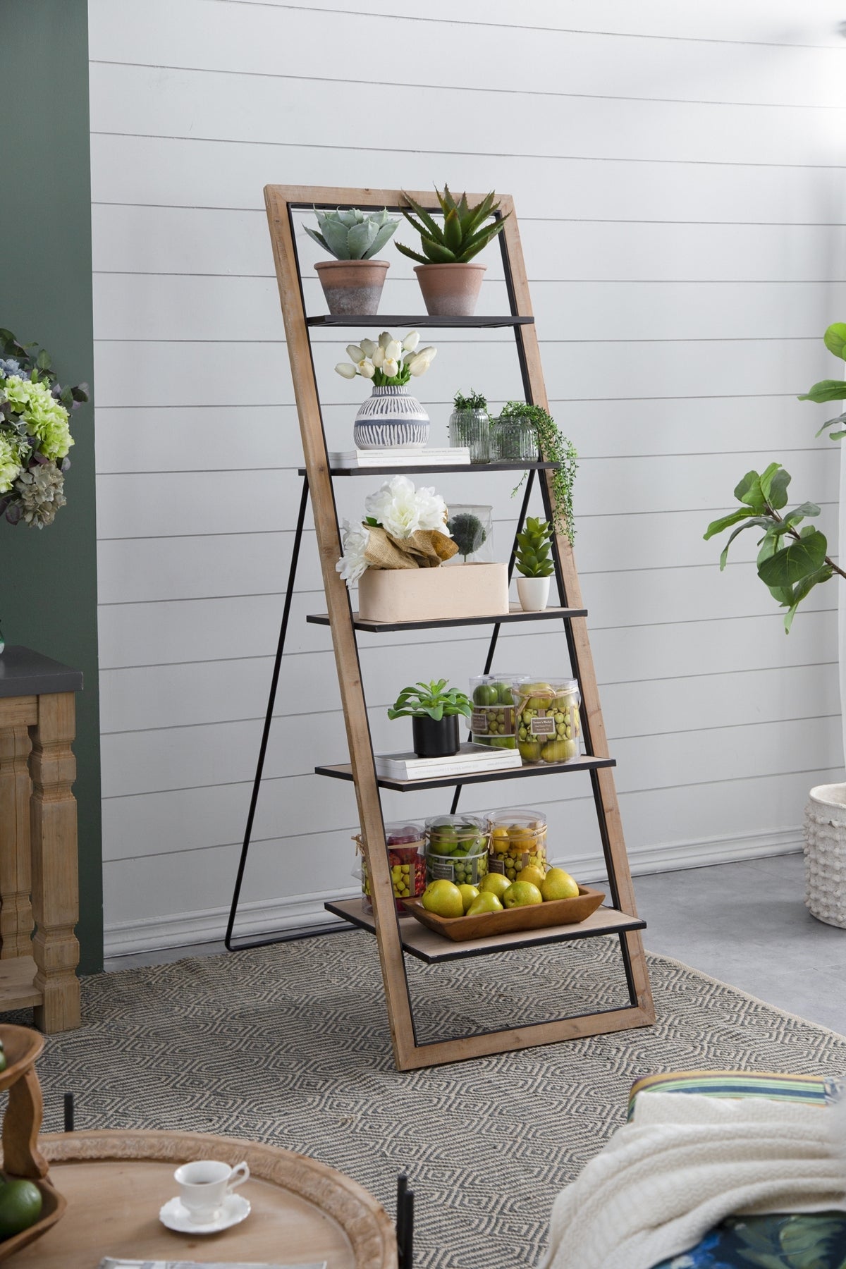 24.8x26.4x72.4' Rustic Wood Ladder Shelf