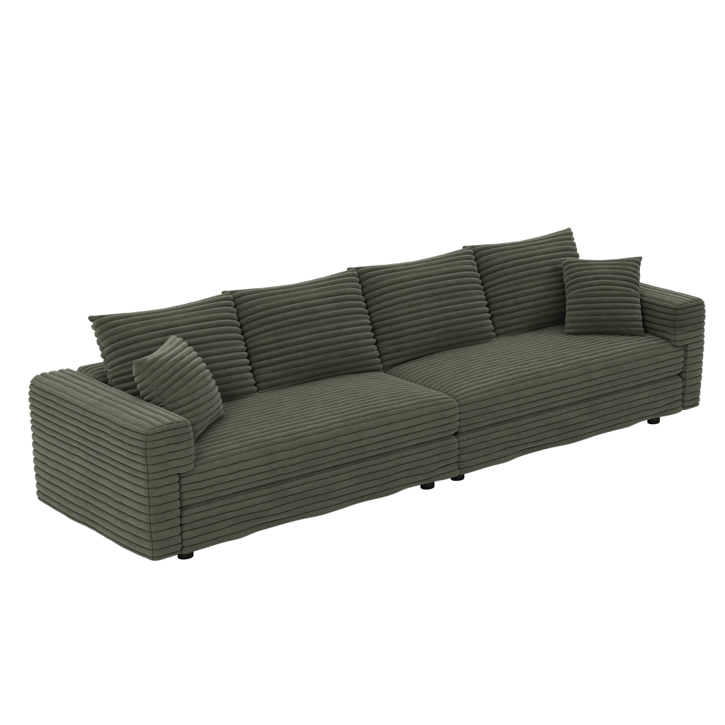 102.4 'Plush Corduroy 4-Seat Sofa,Modern Comfy Upholstered Sofa Cloud Couch,Deep Seat Couches with Soft Pillows and 2 Ottomans,Convertible Sofa Lounge Chair, Green - Eloy Royal