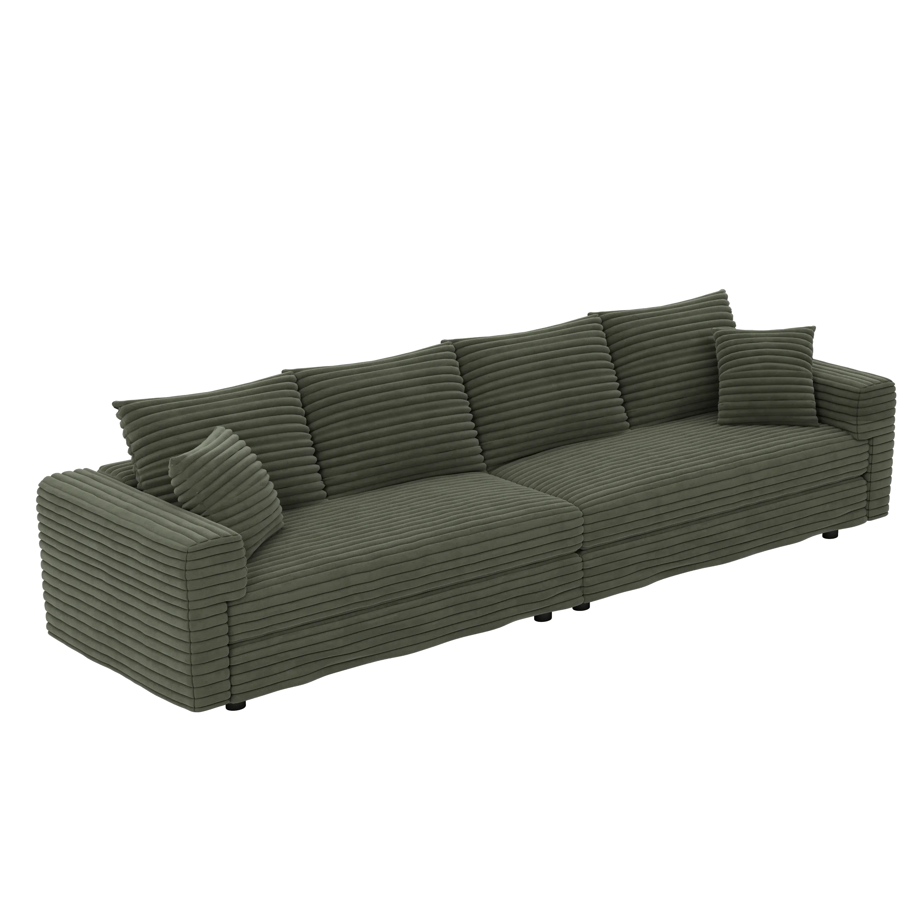 102.4 'Plush Corduroy 4-Seat Sofa,Modern Comfy Upholstered Sofa Cloud Couch,Deep Seat Couches with Soft Pillows and 2 Ottomans,Convertible Sofa Lounge Chair, Green - Eloy Royal