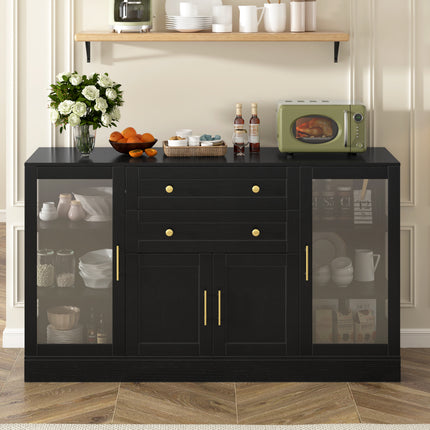 U-Style 58.3' Modern Buffet Sideboard with 4 Doors & 2 Drawers, Adjustable Shelves, Power Outlet, Acrylic Panels, Aluminum Alloy Handles, Storage Cabinet for Dining Room, Living Room and Kitchen