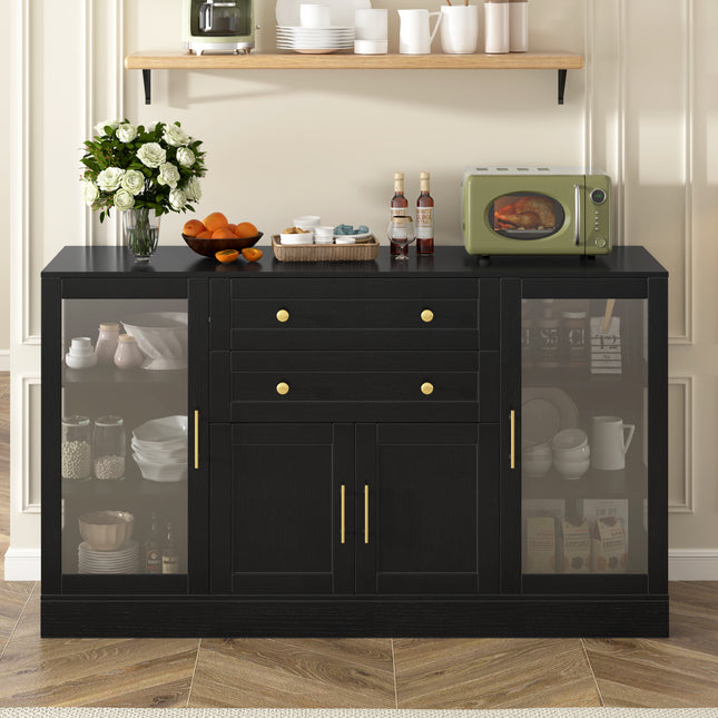 U-Style 58.3' Modern Buffet Sideboard with 4 Doors & 2 Drawers, Adjustable Shelves, Power Outlet, Acrylic Panels, Aluminum Alloy Handles, Storage Cabinet for Dining Room, Living Room and Kitchen