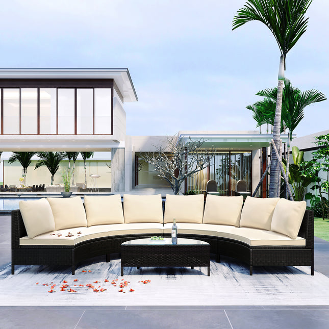 TOPMAX 5 Pieces All-Weather Brown PE Rattan Wicker Sofa Set Outdoor Patio