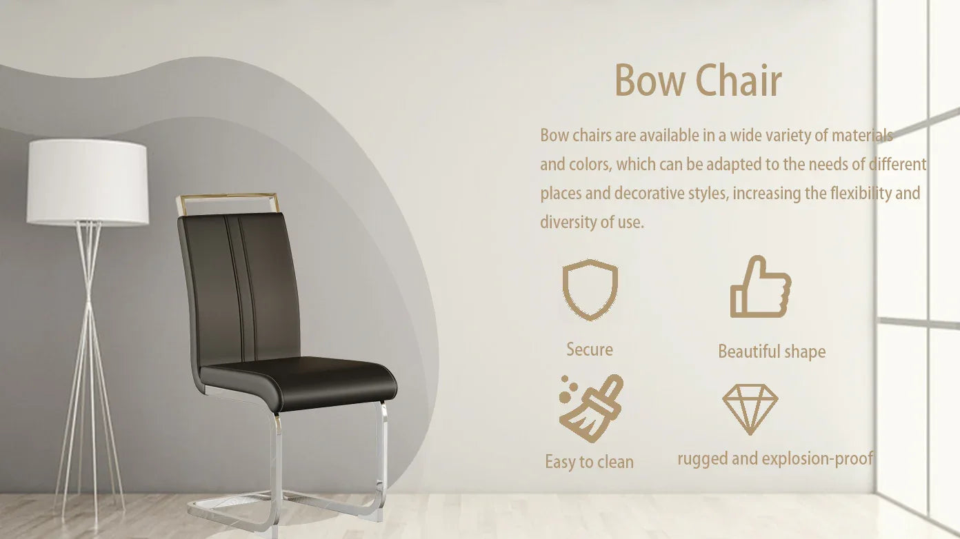 Modern Dining Chairs,PU Faux Leather High Back Upholstered Side Chair with C-shaped Tube plating Metal Legs for Dining Room Kitchen Vanity Patio Club Guest Office Chair (Set of 4) (Black+PU Leather) - Eloy Royal