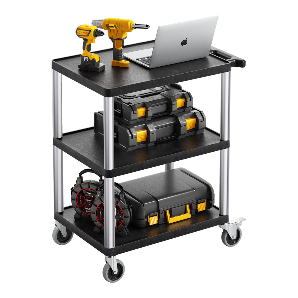 3-shelf Utility Cart 300 lbs 27.6 x 18.1-inch Service Cart with Wheels