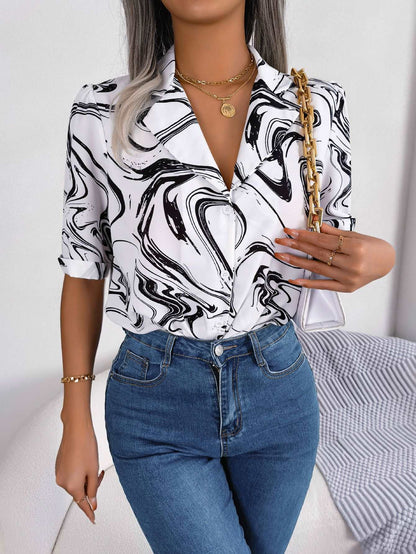 Fashion Tie Dye Printed Short Sleeve Shirt Summer Casual Lapel Shirt Tops For Womens Clothing