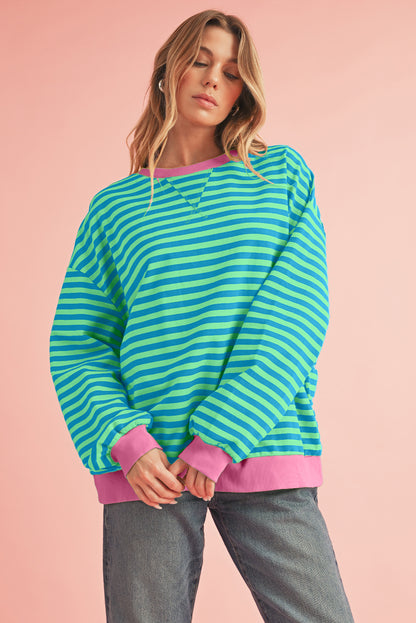 Green Stripe Contrast Edge Oversized Sweatshirt