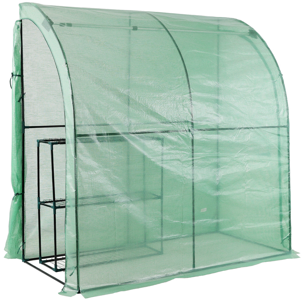 3 Tier Lean-To Portable Greenhouse, Heavy Duty Indoor Outdoor Garden Greenhouse with Wire Shelves, 2 Roll-Up Zipper Doors, Easy Assembly, 79'x39'x83', PE Weatherproof Cover