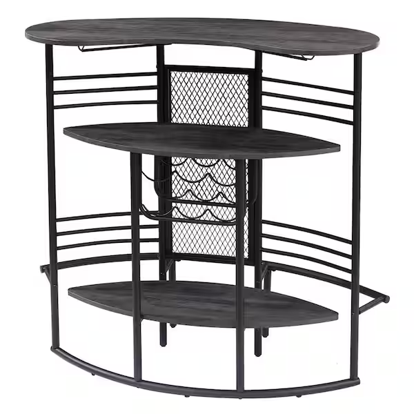 Oval Bar Table with Wood Counter Top and Wine Rack Storage, Wine Bakers Rack for Dining Room, Gray