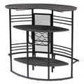 Oval Bar Table with Wood Counter Top and Wine Rack Storage, Wine Bakers Rack for Dining Room, Gray