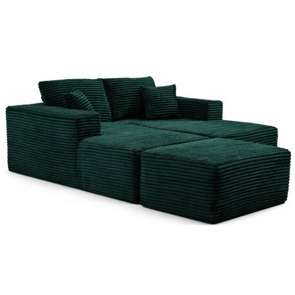 73.4' Modern Corduroy 2-Seater Recliner Sofa, Upholstered Lounge Sofa Bed with Ottoman