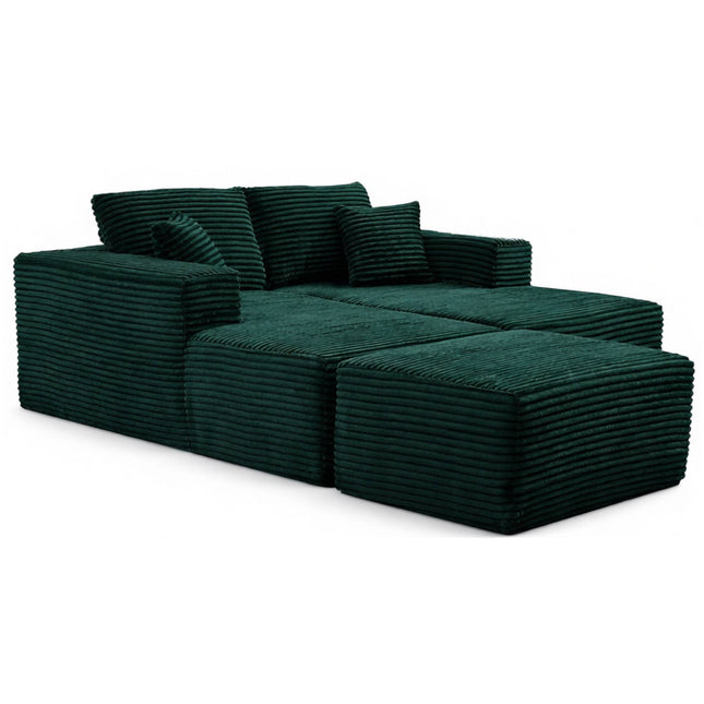 73.4' Modern Corduroy 2-Seater Recliner Sofa, Upholstered Lounge Sofa Bed with Ottoman