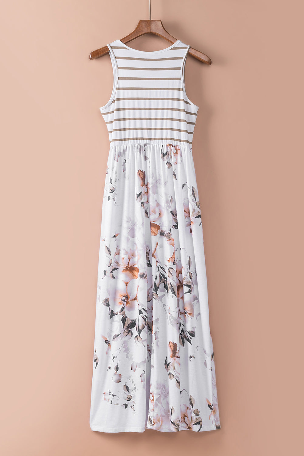 White Boho Stripes & Floral Print Floor Length Tank Dress - Eloy Royal