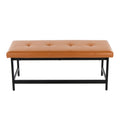 Bench in Black Metal and Camel Faux Leather