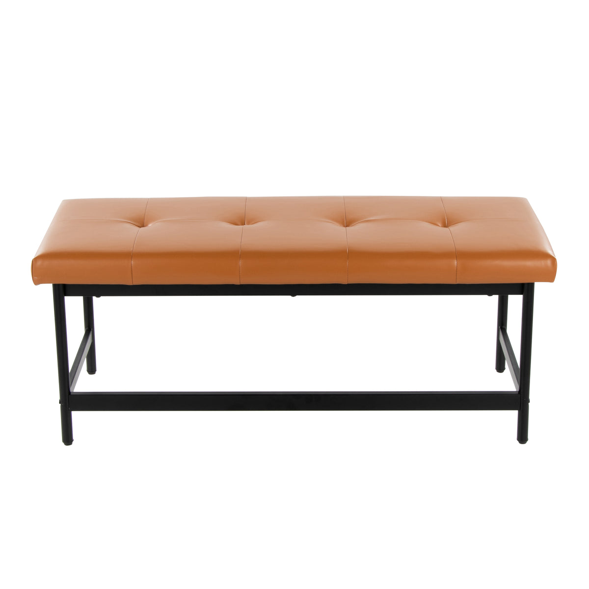 Bench in Black Metal and Camel Faux Leather