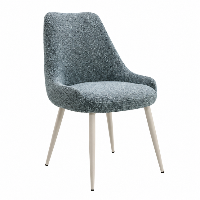 Laela 2-Piece Side Chair Set – Light Blue Boucle Upholstery, Metal Legs, Modern Scandinavian Dining Chair