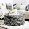 Contemporary Style Round Upholstery Ottoman Welt Trim Black Finish