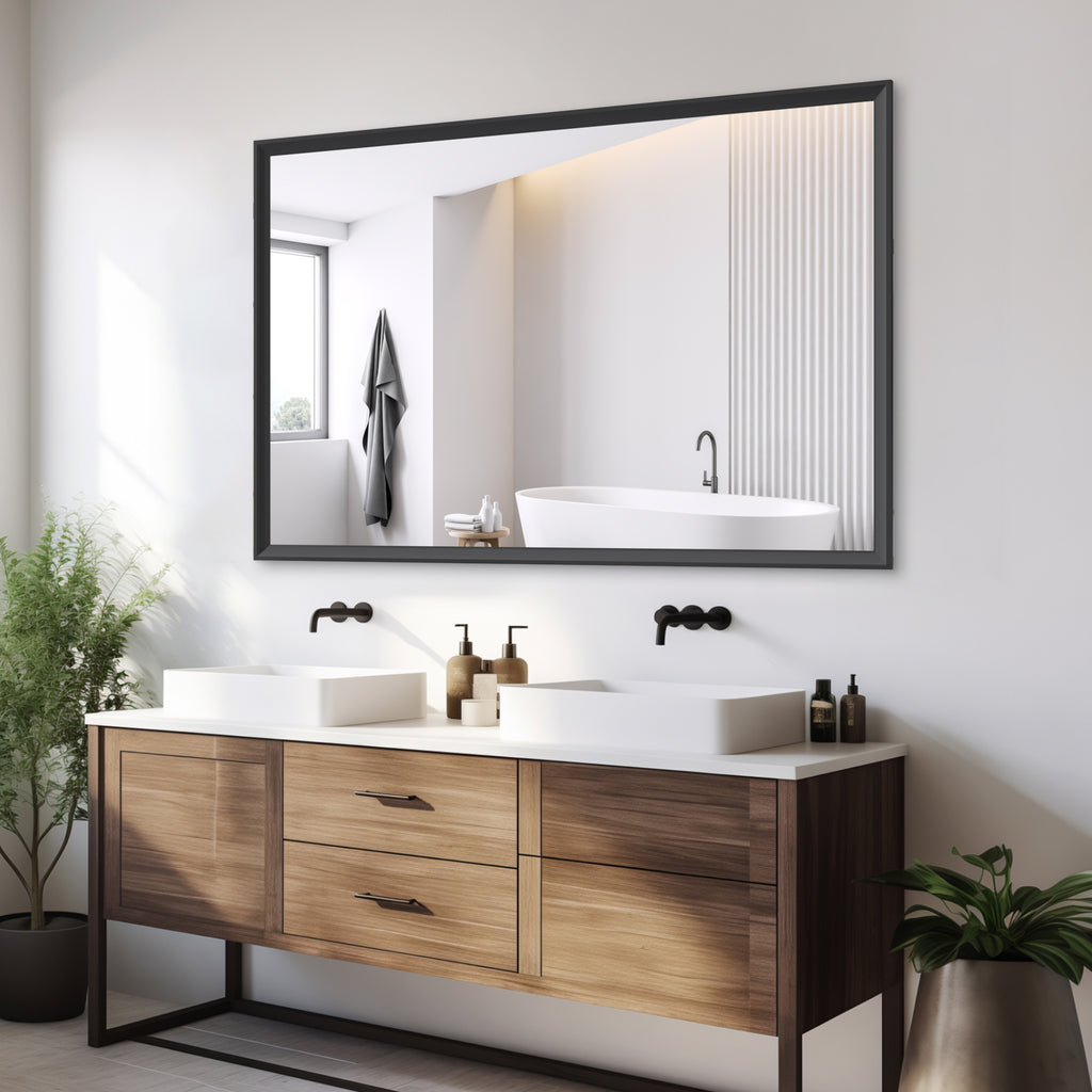 60'x40' Oversized Modern Rectangle Bathroom Mirror with Balck Frame Decorative Large Wall Mirrors for Bathroom Living Room Bedroom Vertical or Horizontal Wall Mounted mirror with Aluminum Frame